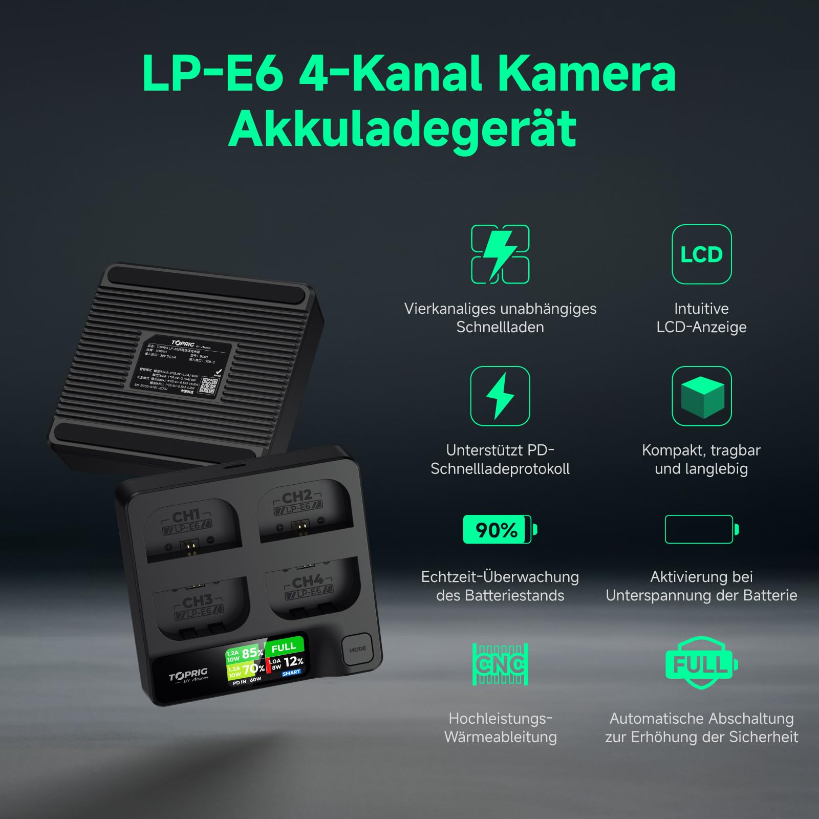 accsoon-toprig-4-kanal-lp-e6-ladeger-t-pd-60w-schnelllader-mit-lcd-display image 2