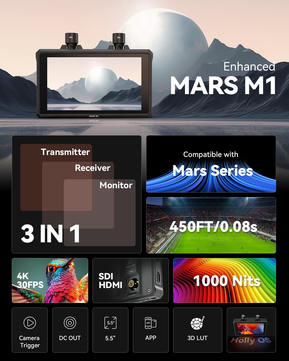 hollyland-mars-m1-enhanced-kamera-feldmonitor-5-5-touch-1000nit-mit-funk-1-set image 2