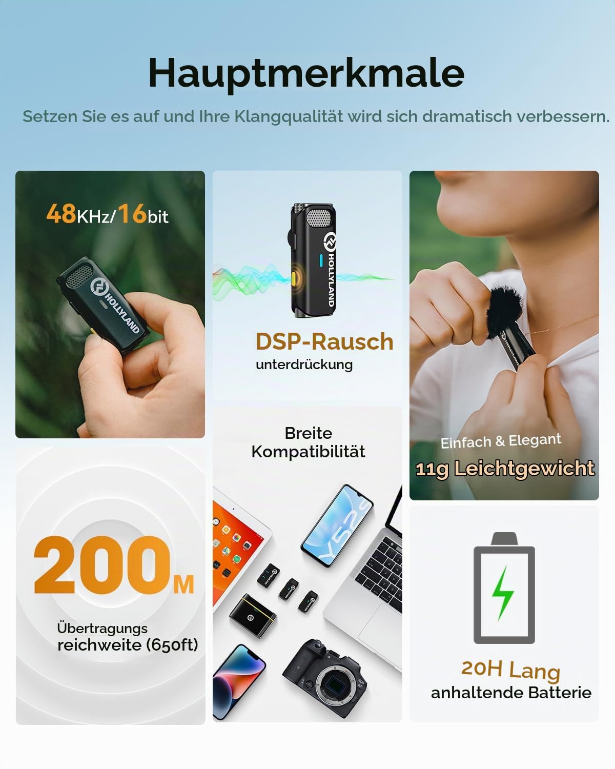 hollyland-lark-m1-kabelloses-lavalier-mikrofon-schwarz image 2